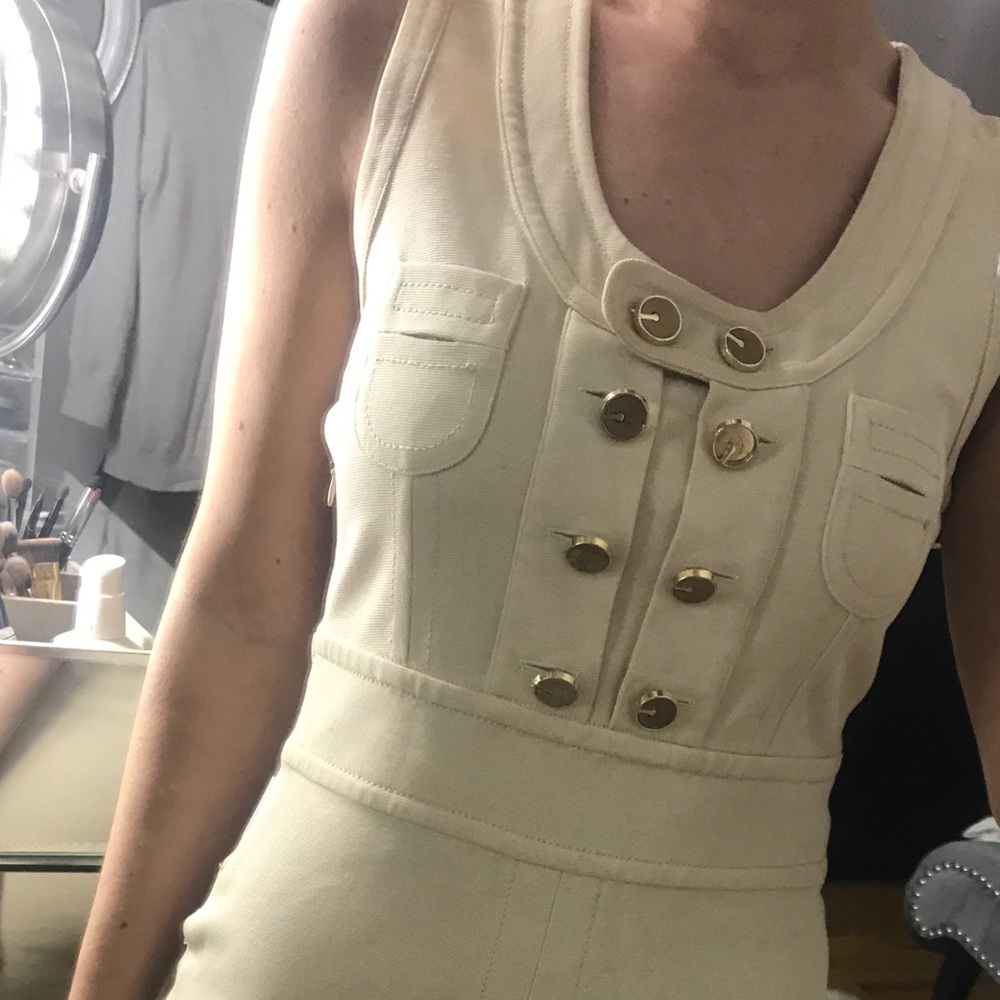 Chloe Ivory Mini Dress with Gold Buttons